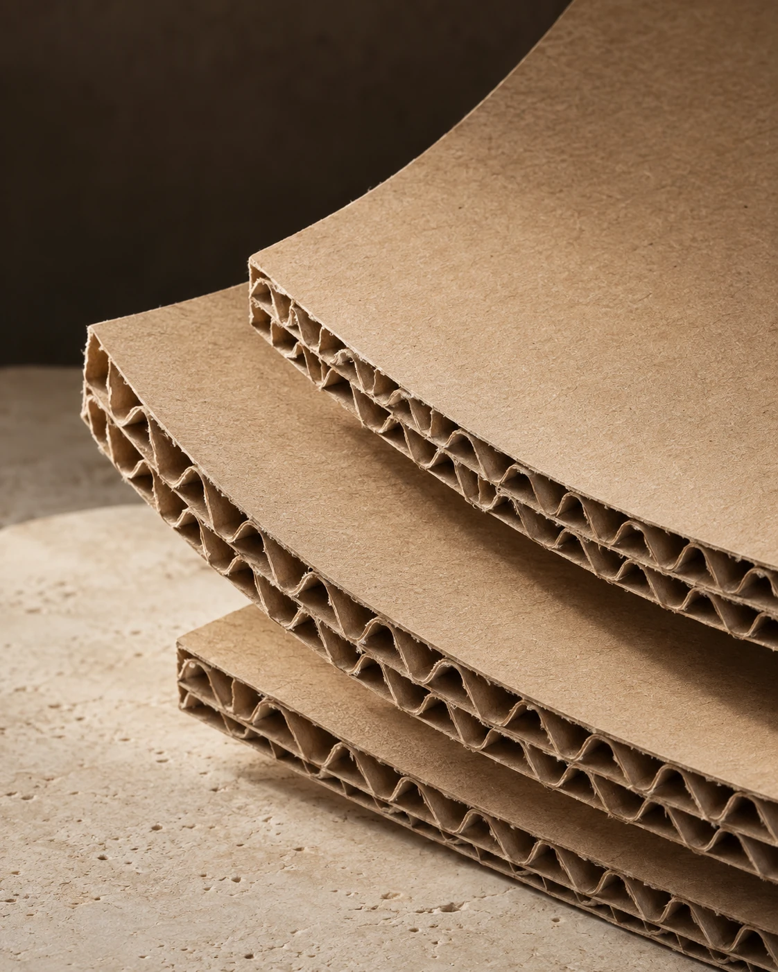 Composition de plaques de carton kraft aux chants ondulés, illustration de matière