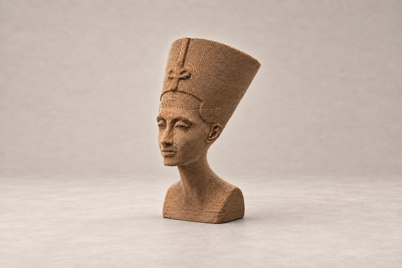 Néfertiti en carton naturel — présentation studio